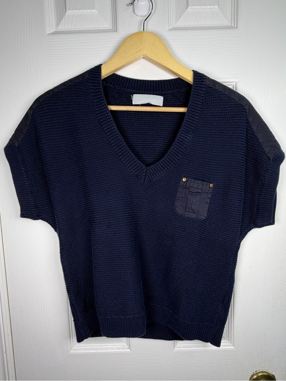 Uniqlo Navy V-Neck Cotton Sweater Women's Small Short Sleeve Minimalist Classic
